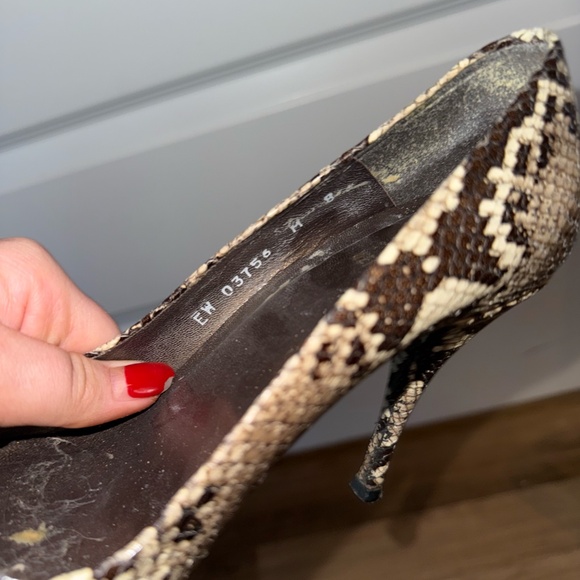 Stuart Weitzman Snakeskin Peep Toe Pumps Leather Stiletto Heels - Picture 8 of 9